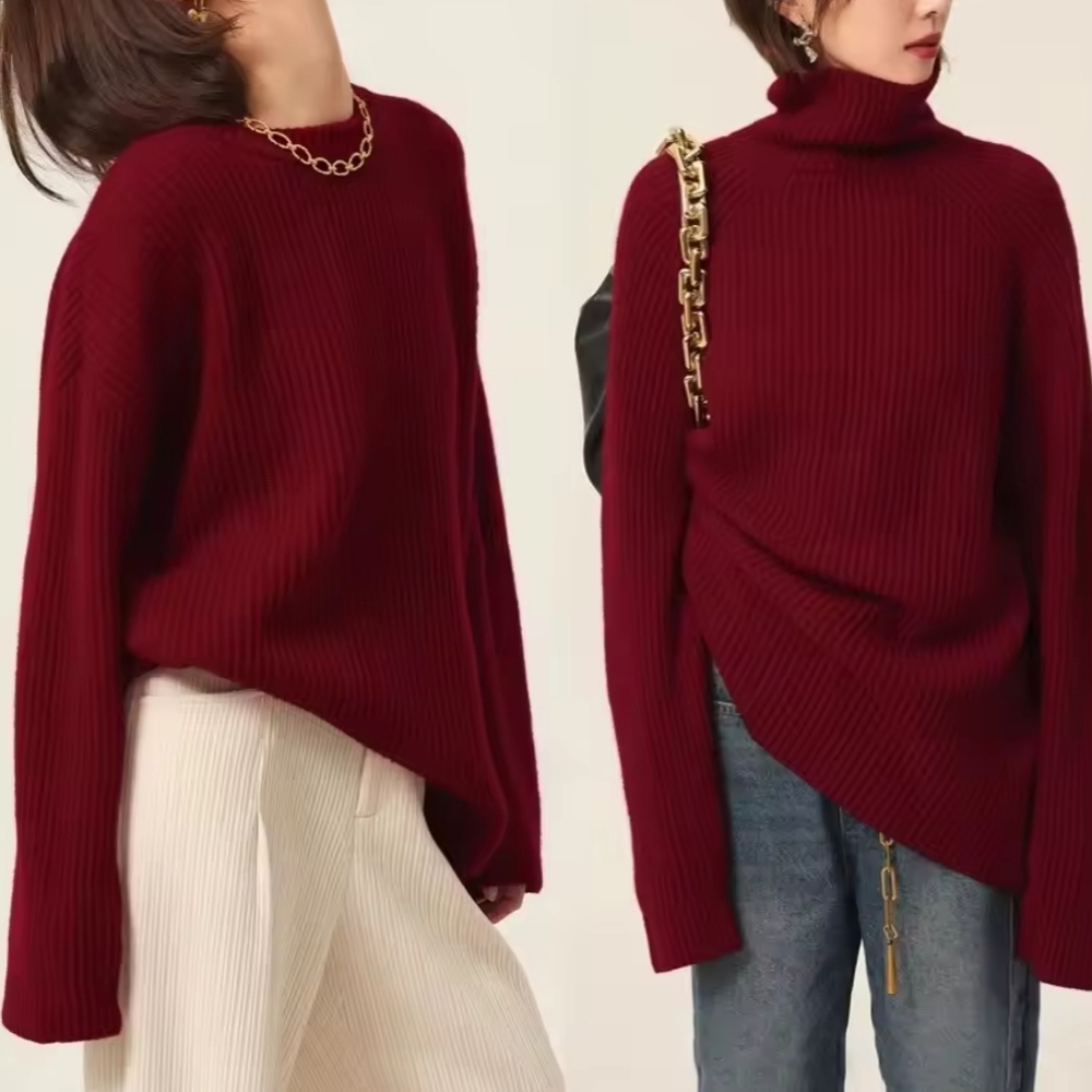 100% cashmere sweater women loose thickening age reduction niche vintage red - Picture 1 of 9